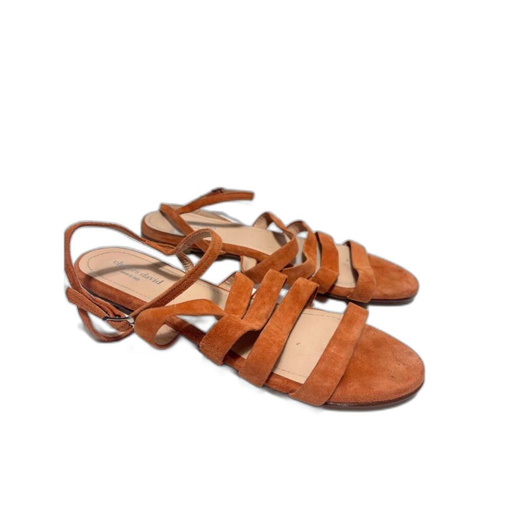 CHARLES DAVID Sandals women's Size 40 / 9 Orange Tan Strappy Ankle Strap Suede - Picture 2 of 4